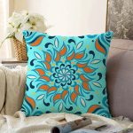 Renkli Zemin Üzerinde Çini Desenli Dijital Baskılı Modern Raşel Kadife Yastık Kırlent Kılıfı Realhomes