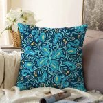 - Sonil-K-7939-Gorsel1 - Realhomes  Renkli Zemin Üzerinde Çini Desenli Dijital Baskılı Modern Raşel Kadife Yastık Kırlent Kılıfı Realhomes