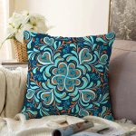Renkli Zemin Üzerinde Çini Desenli Dijital Baskılı Modern Raşel Kadife Yastık Kırlent Kılıfı Realhomes