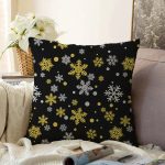 Siyah Zemin Üzerinde Gold Detaylı Kartanesi Desenli Raşel Kadife Yastık Kırlent Kılıfı Realhomes