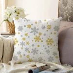 - Sonil-K-7946-Gorsel1 - Realhomes  Beyaz Zemin Üzerinde Gold Detaylı Kartanesi Desenli Raşel Kadife Yastık Kırlent Kılıfı Realhomes