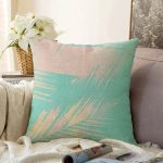 - Sonil-K-7982-Gorsel1 - Realhomes Pastel Zemin Üzerinde Gold Detaylı Yaprak Desenli Modern Raşel Kadife Yastık Kırlent Kılıfı Realhomes