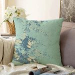 - Sonil-K-7986-Gorsel1 - Realhomes  Pastel Zemin Üzerinde Gold Detaylı Yaprak Desenli Modern Raşel Kadife Yastık Kırlent Kılıfı Realhomes
