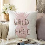 - Sonil-K-7991-Gorsel1 - Realhomes Beyaz Zemin Üzerinde Pastel Renkli Ananas Desenli Modern Raşel Kadife Yastık Kırlent Kılıfı Realhomes