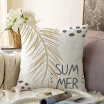 - Sonil-K-7994-Gorsel1 - Realhomes  Beyaz Zemin Üzerinde Gold Detaylı Yaprak Desenli Modern Raşel Kadife Yastık Kırlent Kılıfı Realhomes