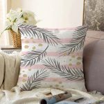 - Sonil-K-7995-Gorsel1 - Realhomes Beyaz Zemin Üzerinde Gold Detaylı Yaprak Desenli Modern Raşel Kadife Yastık Kırlent Kılıfı Realhomes