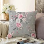 - Sonil-K-8010-Gorsel1 - Realhomes  Renkli Zemin Üzerinde Flamingo Desenli Yaprak Motifli Raşel Kadife Yastık Kırlent Kılıfı Realhomes