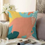 Renkli Zeminli Pastel Yaprak Desenli Dijital Baskılı Modern Raşel Kadife Yastık Kırlent Kılıfı Realhomes