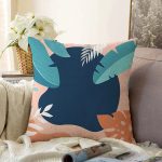 Renkli Zeminli Pastel Yaprak Desenli Dijital Baskılı Modern Raşel Kadife Yastık Kırlent Kılıfı Realhomes