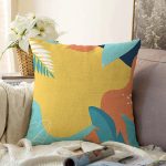 - Sonil-K-8015-Gorsel1 - Realhomes  Renkli Zeminli Pastel Yaprak Desenli Dijital Baskılı Modern Raşel Kadife Yastık Kırlent Kılıfı Realhomes