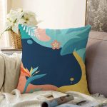 Renkli Zeminli Pastel Yaprak Desenli Dijital Baskılı Modern Raşel Kadife Yastık Kırlent Kılıfı Realhomes