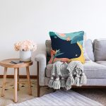 Renkli Zeminli Pastel Yaprak Desenli Dijital Baskılı Modern Raşel Kadife Yastık Kırlent Kılıfı Realhomes