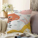 Beyaz Zemin Üzerinde Pastel Renkli Yaprak Desenli Modern Raşel Kadife Yastık Kırlent Kılıfı Realhomes