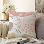 Beyaz Zemin Üzerinde Pastel Renkli Yaprak Desenli Modern Raşel Kadife Yastık Kırlent Kılıfı Realhomes