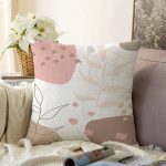 Beyaz Zemin Üzerinde Pastel Renkli Yaprak Desenli Modern Raşel Kadife Yastık Kırlent Kılıfı Realhomes