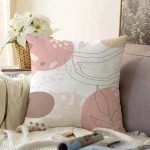 Beyaz Zemin Üzerinde Pastel Renkli Yaprak Desenli Modern Raşel Kadife Yastık Kırlent Kılıfı Realhomes