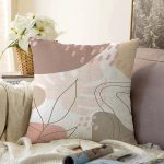- Sonil-K-8051-Gorsel1 - Realhomes  Beyaz Zemin Üzerinde Pastel Renkli Yaprak Desenli Modern Raşel Kadife Yastık Kırlent Kılıfı Realhomes