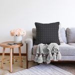 - Sonil-K-8052-Gorsel2 - Realhomes  Siyah Zeminli Beyaz Puantiye Desenli Dijital Baskılı Modern Raşel Kadife Yastık Kırlent Kılıfı Realhomes