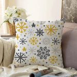 Beyaz Zemin Üzerinde Gold Detaylı Kartanesi Desenli Raşel Kadife Yastık Kırlent Kılıfı Realhomes