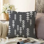 Siyah Zeminli Beyaz Çam Ağacı Desenli Dijital Baskılı Modern Raşel Kadife Yastık Kırlent Kılıfı Realhomes