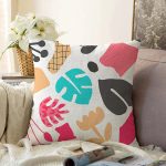 Beyaz Zeminli Renkli Yaprak Desenli Dijital Baskılı Modern Raşel Kadife Yastık Kırlent Kılıfı Realhomes