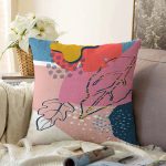 - Sonil-K-8088-Gorsel1 - Realhomes  Rengarenk Zemin Üzerinde Pastel Desenli Çiçek Motifli Modern Raşel Kadife Yastık Kırlent Kılıfı Realhomes