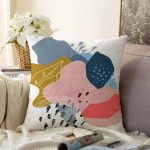 - Sonil-K-8090-Gorsel1 - Realhomes  Beyaz Zemin Üzerinde Pastel Renkli Yaprak Desenli Modern Raşel Kadife Yastık Kırlent Kılıfı Realhomes