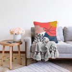 - Sonil-K-8091-Gorsel2 - Realhomes  Renkli Zemin Üzerinde Yaprak Motifli Dijital Baskılı Modern Raşel Kadife Yastık Kırlent Kılıfı Realhomes