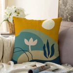 Renkli Zemin Üzerinde Yaprak Desenli Dijital Baskılı Modern Raşel Kadife Yastık Kırlent Kılıfı Realhomes