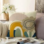 Renkli Zemin Üzerinde Yaprak Desenli Dijital Baskılı Modern Raşel Kadife Yastık Kırlent Kılıfı Realhomes