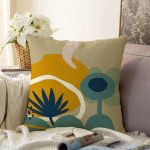 - Sonil-K-8096-Gorsel1 - Realhomes  Renkli Zemin Üzerinde Yaprak Desenli Dijital Baskılı Modern Raşel Kadife Yastık Kırlent Kılıfı Realhomes