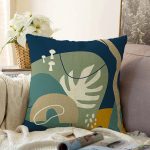 Renkli Zemin Üzerinde Yaprak Desenli Dijital Baskılı Modern Raşel Kadife Yastık Kırlent Kılıfı Realhomes