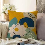 - Sonil-K-8099-Gorsel1 - Realhomes  Renkli Zemin Üzerinde Yaprak Desenli Dijital Baskılı Modern Raşel Kadife Yastık Kırlent Kılıfı Realhomes