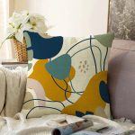 Renkli Zemin Üzerinde Yaprak Desenli Dijital Baskılı Modern Raşel Kadife Yastık Kırlent Kılıfı Realhomes