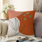 Pastel Zemin Üzerinde Yaprak Desenli Dijital Baskılı Modern Raşel Kadife Yastık Kırlent Kılıfı Realhomes