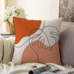 - Sonil-K-8118-Gorsel1 - Realhomes Pastel Zemin Üzerinde Yaprak Desenli Dijital Baskılı Modern Raşel Kadife Yastık Kırlent Kılıfı Realhomes