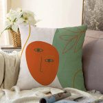 - Sonil-K-8119-Gorsel1 - Realhomes  Pastel Zemin Üzerinde Yaprak Desenli Dijital Baskılı Modern Raşel Kadife Yastık Kırlent Kılıfı Realhomes