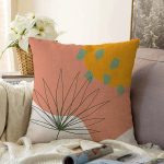 - Sonil-K-8121-Gorsel1 - Realhomes  Pastel Zemin Üzerinde Yaprak Desenli Dijital Baskılı Modern Raşel Kadife Yastık Kırlent Kılıfı Realhomes