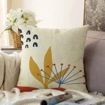 - Sonil-K-8126-Gorsel1 - Realhomes  Pastel Zemin Üzerinde Yaprak Desenli Dijital Baskılı Modern Raşel Kadife Yastık Kırlent Kılıfı Realhomes