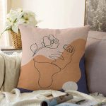 Pastel Zemin Üzerinde Onedraw Çizimli Bayan Silüeti Raşel Kadife Yastık Kırlent Kılıfı Realhomes