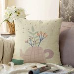 Pastel Zemin Üzerinde Yaprak Desenli Dijital Baskılı Modern Raşel Kadife Yastık Kırlent Kılıfı Realhomes