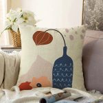 Pastel Zemin Üzerinde Vazo Desenli Dijital Baskılı Modern Raşel Kadife Yastık Kırlent Kılıfı Realhomes