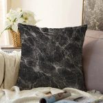 Siyah Zemin Üzerinde Mermer Desenli Dijital Baskılı Modern Raşel Kadife Yastık Kırlent Kılıfı Realhomes