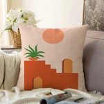 - Sonil-K-8154-Gorsel1 - Realhomes Pastel Zemin Üzerinde Güneş Desenli Dijital Baskılı Modern Raşel Kadife Yastık Kırlent Kılıfı Realhomes