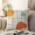 - Sonil-K-8158-Gorsel1 - Realhomes  Beyaz Zeminli Geometrik Desenli Dijital Baskılı Modern Raşel Kadife Yastık Kırlent Kılıfı Realhomes