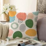 - Sonil-K-8162-Gorsel1 - Realhomes  Beyaz Zeminli Geometrik Desenli Dijital Baskılı Modern Raşel Kadife Yastık Kırlent Kılıfı Realhomes