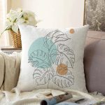 Beyaz Zemin Üzerinde Yaprak Desenli Dijital Baskılı Modern Raşel Kadife Yastık Kırlent Kılıfı Realhomes