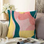 Renkli Zeminli Geometrik Desenli Dijital Baskılı Modern Raşel Kadife Yastık Kırlent Kılıfı Realhomes