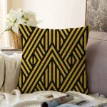 Gold Zeminli Siyah Geometrik Desenli Dijital Baskılı Modern Raşel Kadife Yastık Kırlent Kılıfı Realhomes
