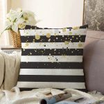 Beyaz Zemin Üzerinde Siyah Çizgili Gold Detaylı Modern Raşel Kadife Yastık Kırlent Kılıfı Realhomes